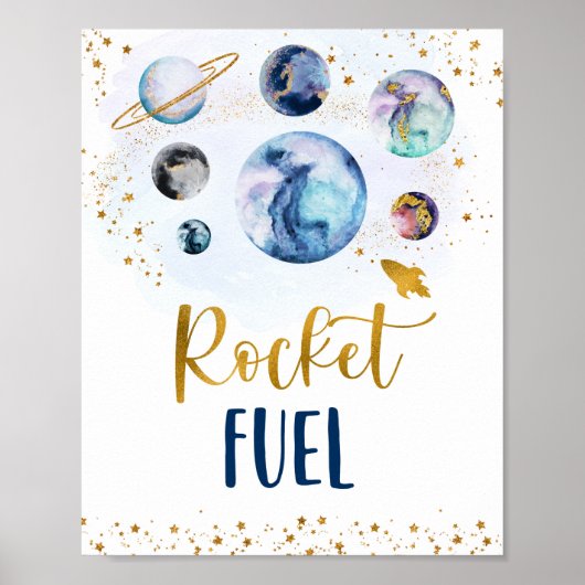 Raketbrandstof Galaxy Blue Gold Space Birthday Poster (Voorkant)