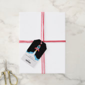 Raketlancering in buitenruimteveer cadeaulabel (Met Touw)