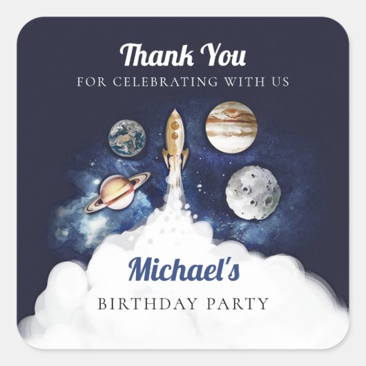 Raketplanken buitenruimte vierkante sticker (Voorkant)