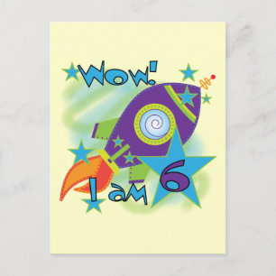 Raketschip 6e verjaardag Tshirts en geschenken Briefkaart