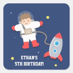 Raketschip Buitenruimte Astronaut Birthday Party Vierkante Sticker