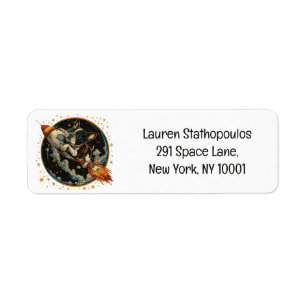 Raketschip Franse Bulldog Astronaut Etiket