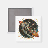 Raketschip Franse Bulldog Astronaut Magneet (Voorkant / Achterkant)