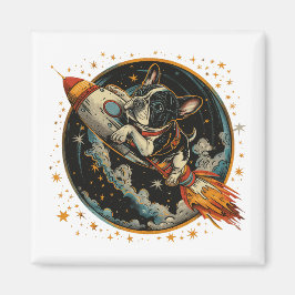 Raketschip Franse Bulldog Astronaut Magneet