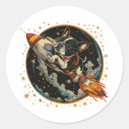 Raketschip Franse Bulldog Astronaut Ronde Sticker