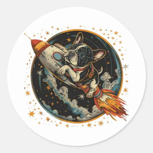 Raketschip Franse Bulldog Astronaut Ronde Sticker (Voorkant)