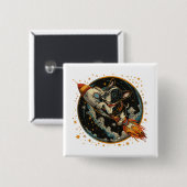 Raketschip Franse Bulldog Astronaut Vierkante Button 5,1 Cm (Voorkant /achterkant)