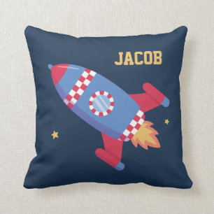 Raketschip geruit, ruimte, kinderkamer decor kussen