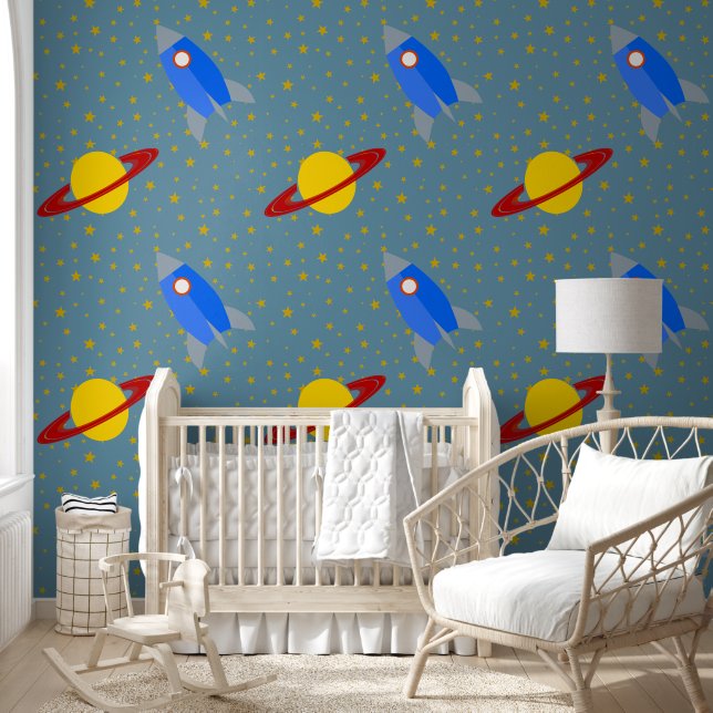 Raketschip naar Saturn Design Behang (Kinderen)