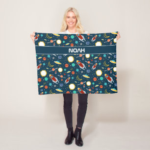 Raketschip ruimte patroon Space Planets Custom Fleece Deken