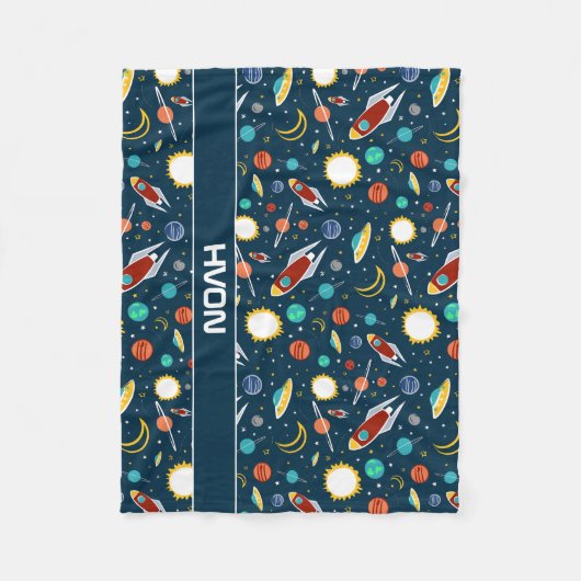 Raketschip ruimte patroon Space Planets Custom Fleece Deken (Voorkant)
