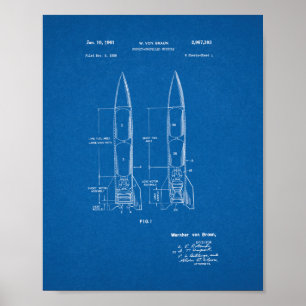 Raketvormig raketoctrooi - blauwdruk poster
