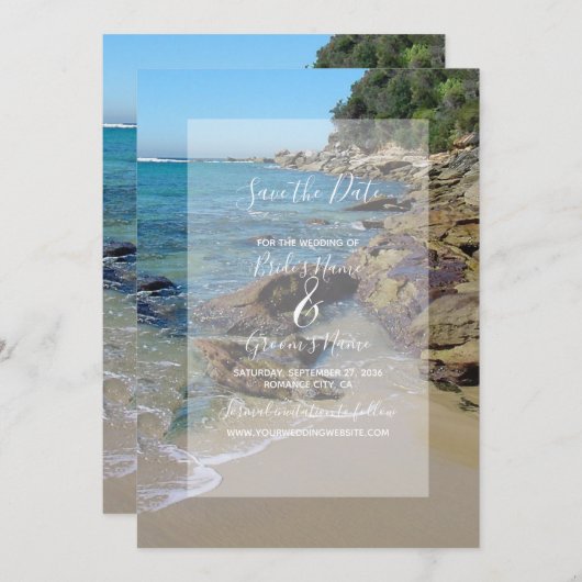 Rakkerbeach bruiloft bewaart de datum save the date (Voorkant / Achterkant)