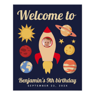 Rakket in de ruimte verjaardagsjongen foto welkom  perfect poster