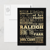 Raleigh City of North Carolina State Typography Briefkaart (Voorkant / Achterkant)