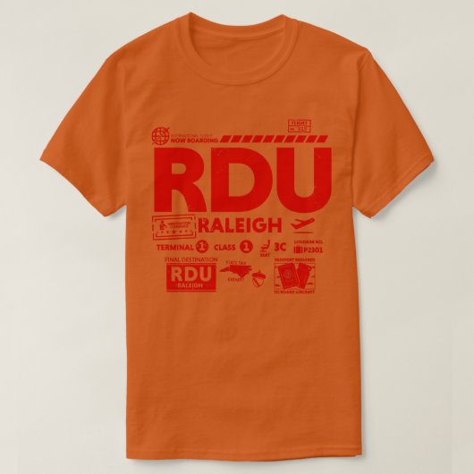 Raleigh Durham RDU luchthavencode Reisdag T-shirt (Design voorkant)