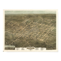 Raleigh N. Carolina 1872 Antiek Panoramic Map