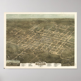 Raleigh N. Carolina 1872 Antiek Panoramic Map Poster