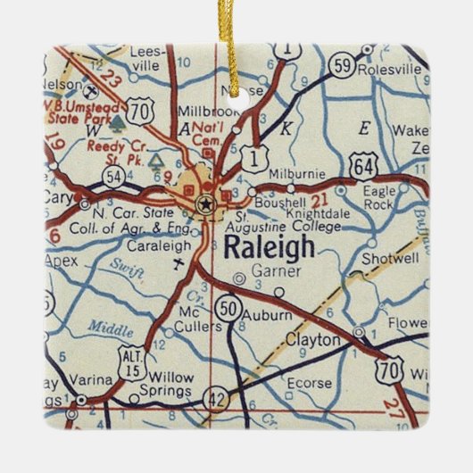 Raleigh NC  Map Keramisch Ornament (Voorkant)