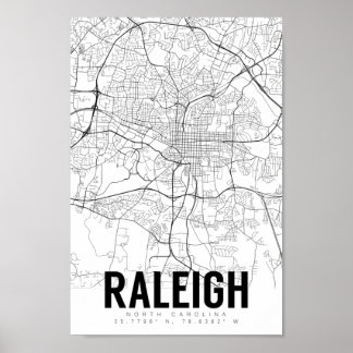 Raleigh NC Minimaliste Carte Poster