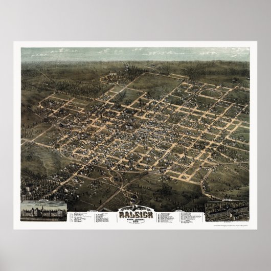 Raleigh, NC Panorama Map - 1872 Poster (Voorkant)