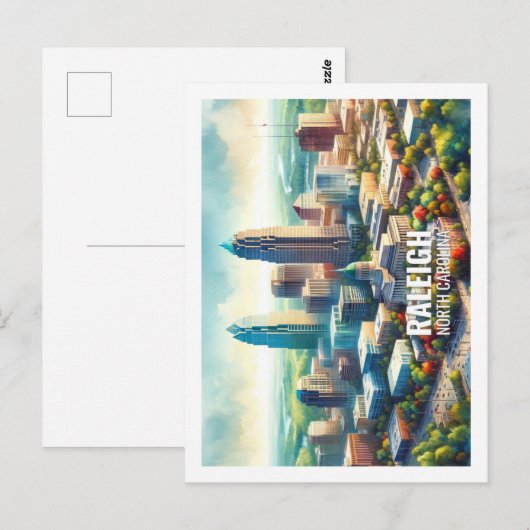 Raleigh North Carolina Beroemde Reizen waterverf Briefkaart (Voorkant / Achterkant)