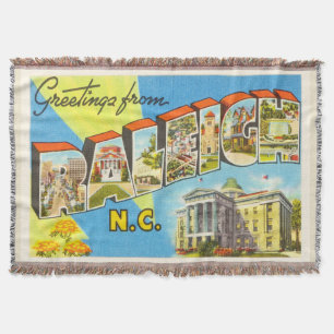 Raleigh North Carolina NC Vintage Travel Briefkaar Deken
