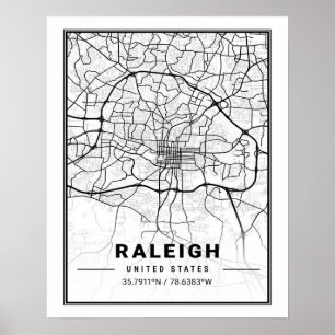 Raleigh North Carolina USA Travel City Map Poster