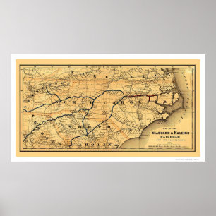 Raleigh Railroad Map 1874 Poster