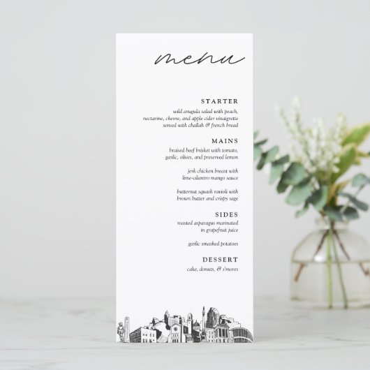 Raleigh Skyline Modern Mariage Dinner Menu (Debout devant)