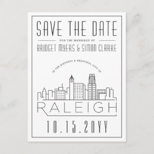 Raleigh Wedding   Gestileerde skyline De datum ops Briefkaart