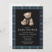 Ralph Teddy Bear Navy Green Plaid Baby Shower Kaart (Voorkant)