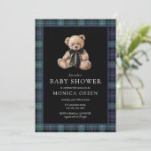 Ralph Teddy Bear Navy Green Plaid Baby Shower Kaart (Staand voorkant)