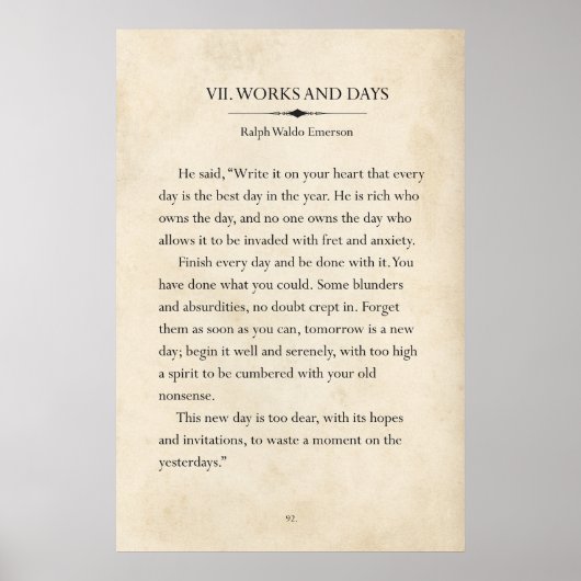 Ralph Waldo Emerson Works en Days Book Page Art Poster (Voorkant)