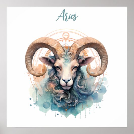 Ram Astrologie sterrenbeeld van Ram in aquarel Poster (Voorkant)