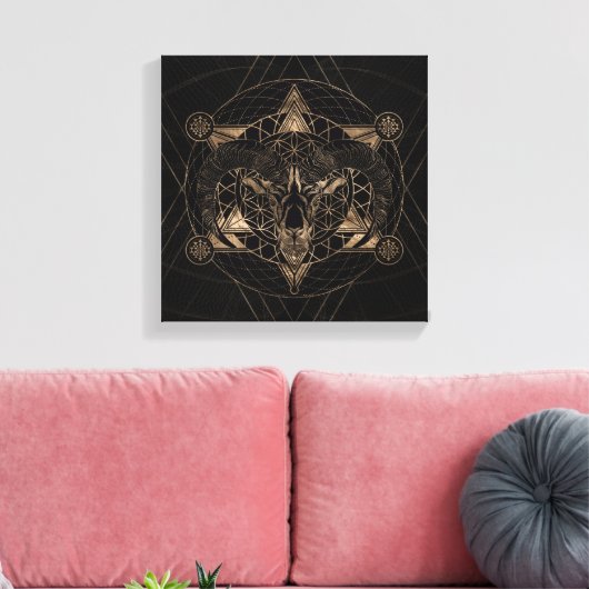 Ram in Heilige Geometrie - Zwart en Goud Canvas Afdruk (Insitu (Woonkamer))