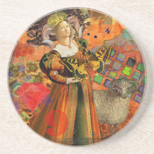 Ram Orange Vrouw: Gotische Ram Antieke Kunst Colla Zandsteen Onderzetter