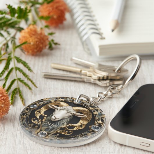 Ram Ram, Diamant en Goud Gepersonaliseerd Sleutelhanger (Voorkant Rechts)