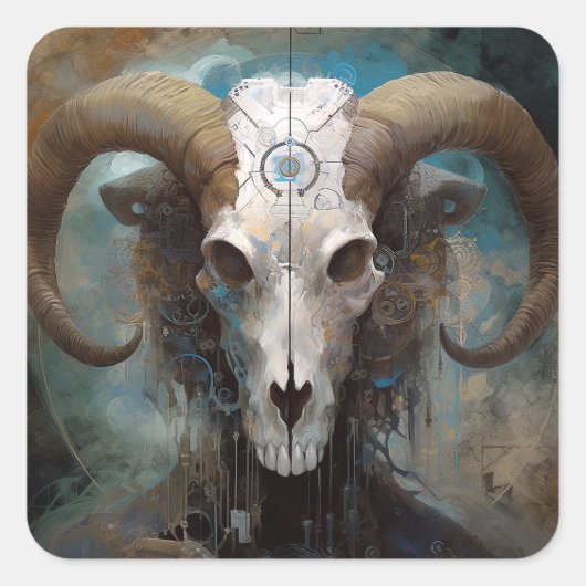 Ram Skull Surreal Fantasy Art Vierkante Sticker (Voorkant)