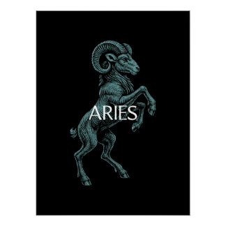 Ram Sterrenbeeld – Vintage Ram in Teal op Zwart Perfect Poster