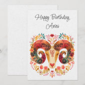 Ram Zodiac Boho Floral Verjaardag Flat Kaart (Voorkant / Achterkant)