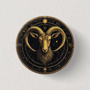 ♈ Ram Zodiac Gouden Schild Astrologie Symbool Ronde Button 3,2 Cm