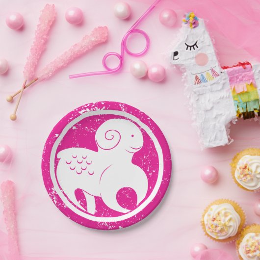 Ram Zodiac Symbool Grunge Roze Ram Astrologie Papieren Bordje (Feest)
