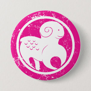 Ram Zodiac Symbool Grunge Roze Ram Astrologie Ronde Button 7,6 Cm