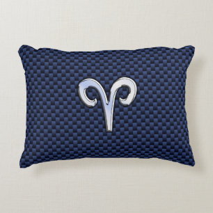 Ram Zodiac-teken in Navyblauwe Koolstofvezel Stijl Decoratief Kussen