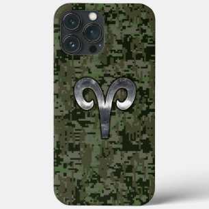 Ram Zodiac teken op Groene Camo iPhone 13 Pro Max Hoesje