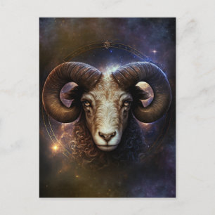 Ram Zodiac Teken Watercolor Ontwerp Briefkaart