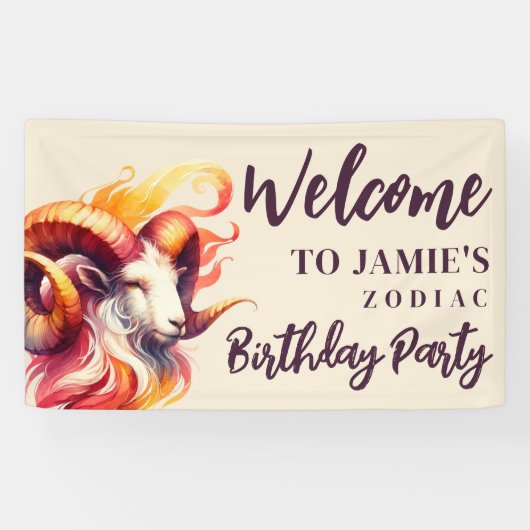 Ram Zodiac Thema Verjaardagsfeestje Welkomstbord Spandoek (Horizontaal)
