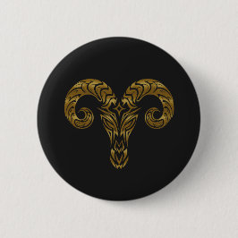 Ram Zodiac - Tribal Gold Ronde Button 5,7 Cm