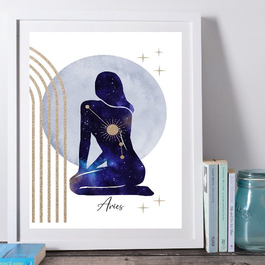 Ram Zodiac Vrouwelijk Blauw Ontwerp Poster